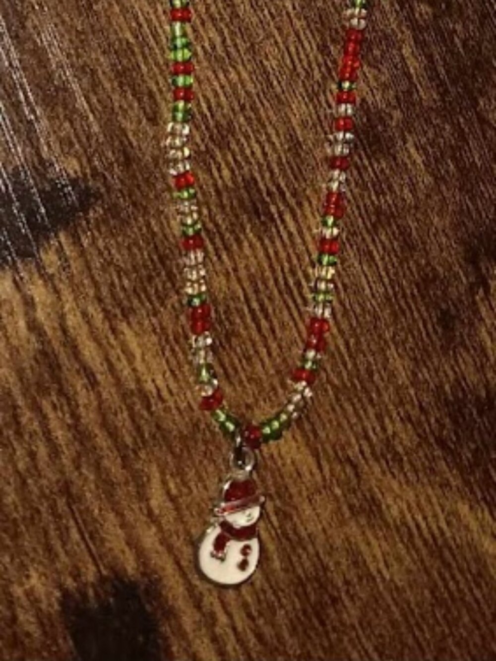 Kids Beaded Necklace with Snowman Charm